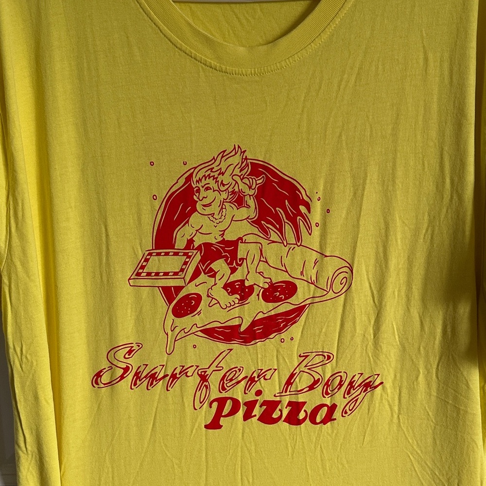 Stranger Things Surfer Boy Pizza Quiksilver Yellow Graphic Tee